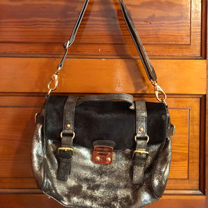 Cynthia Rowley Distressed Metallic Leather Satchel